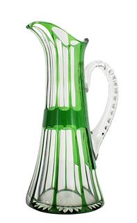 Green Cut to Glass Glass Pitcher