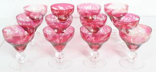 (12) Cranberry Leaf Champagne Glasses