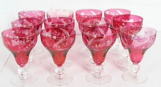 (12) Cranberry Leaf Water Glasses
