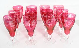 (12) Cranberry Leaf Wine Glasses