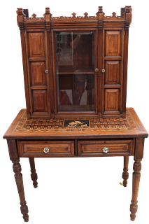 19th C English Carved Wood Mounted Table Cabinet