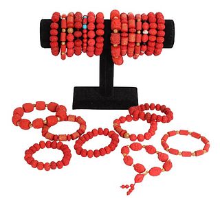 (24) Chinese Red Stone Beaded Bracelets