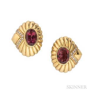18kt Gold, Pink Tourmaline, and Diamond Earrings