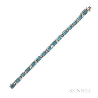 Retailed by Cartier, 14kt White Gold, Aquamarine, and Diamond Bracelet