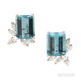 Platinum, Aquamarine, and Diamond Earrings