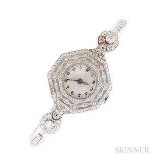 Fine Belle Epoque Platinum and Diamond Wristwatch