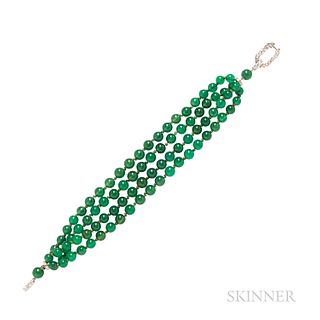 Art Deco Green Chalcedony Bead Bracelet