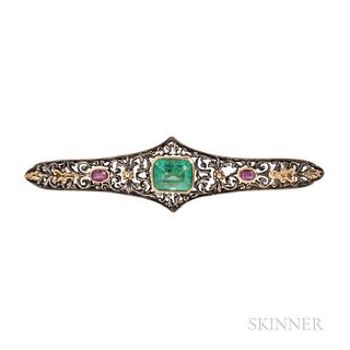 Renaissance Revival Emerald Bar Pin