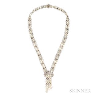 14kt White Gold, Cultured Pearl, and Diamond Necklace