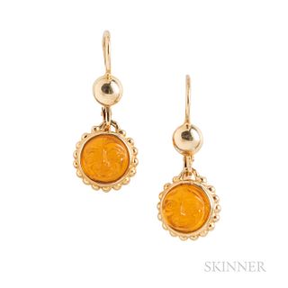 14kt Gold and Citrine "Man in the Moon" Earrings