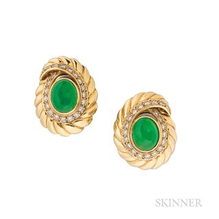 18kt Gold, Jadeite, and Diamond Earclips