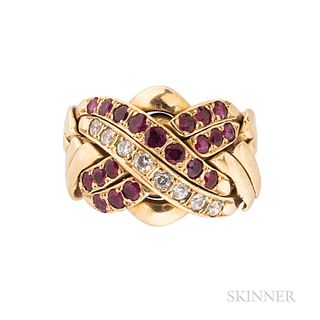 14kt Gold, Ruby, and Diamond "Puzzle" Ring