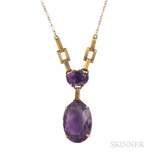 Retro 14kt Gold and Amethyst Pendant Necklace