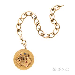 14kt Gold and Enamel Playing Cards Charm and Bracelet
