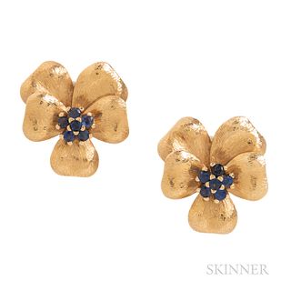 Pair of 14kt Gold and Sapphire Clip Brooches