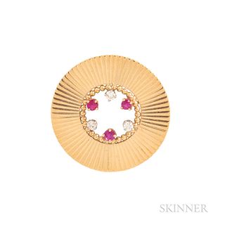 Cartier 14kt Gold, Ruby, and Diamond Circle Pin