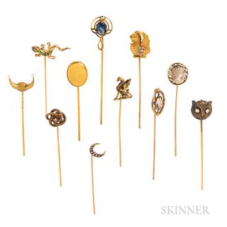 Group of Antique Gold Gem-set Stickpins