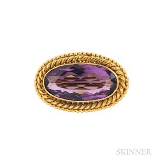Art Nouveau 14kt Gold and Amethyst Pin