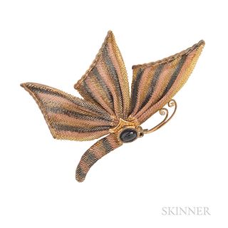 Antique 9kt Gold Mesh Butterfly Brooch