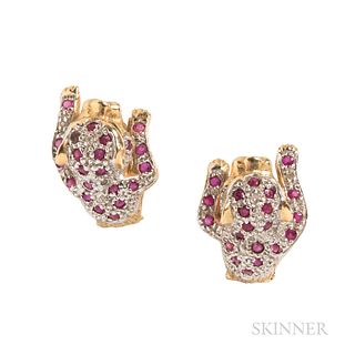 14kt Gold, Ruby, and Diamond Panther Earrings