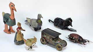 6PC Antique Prewar German Tin Windup Toy Group