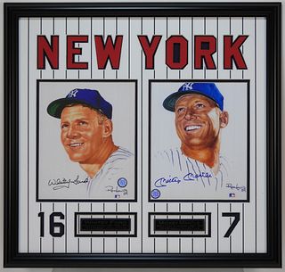 Mickey Mantle Whitey Ford Framed Autograph Group