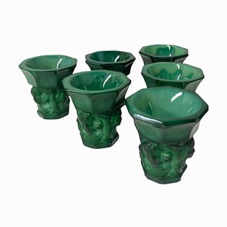 6 Art Deco Bohemian Malachite Glass Shot Cups