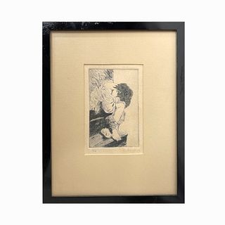 Signed C. Ezzell Etching Of Sobbing Boy Framed