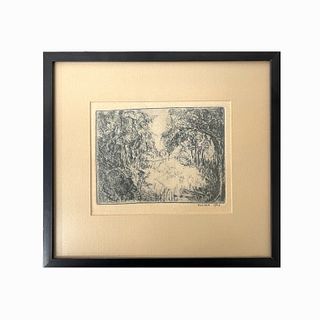 Signed Foster Etching On Paper Of Lanscape Scene