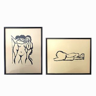 2 Signed Marianna Naare Nude Females Lithographs