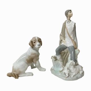 2 Nao Spanish Glazed Porcelain Dog Sculptures