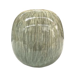 Heavy Signed Korean Pottery Glazed Melon Form Vase