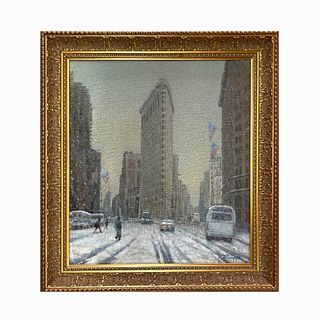 Thomas Wagner "Flatiron Building" Street Scene Oil