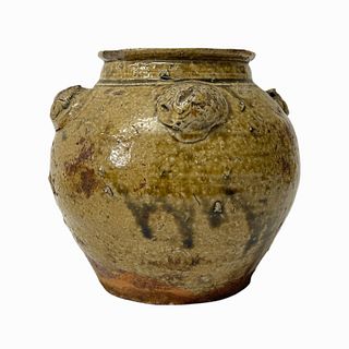 Antique Chinese Yellow Glazed Pottery Lotus Vase