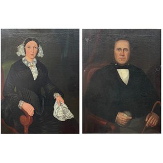 Pr. 19th C Signed Americana Portrait Oil Paintings