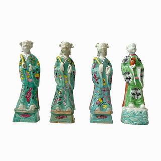 4 Vintage Chinese Glazed Porcelain Immortals