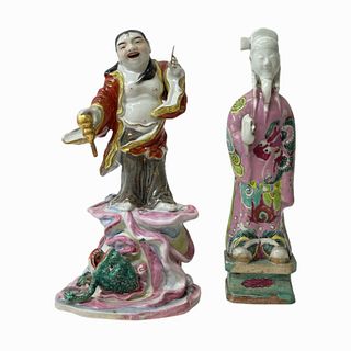 2 Vintage Chinese Famille Rose Immortal Figures