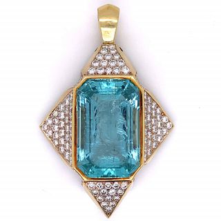 Carved Aquamarine And Diamond Pendant
