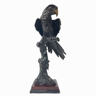 Large Bronze Parrot Sculpture On Tiered Base
