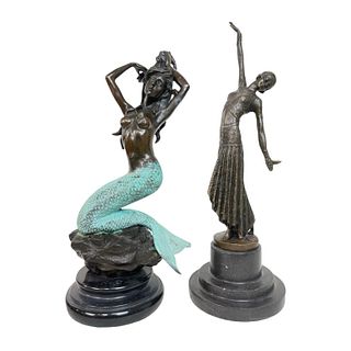 Lot of 2 Bronzes On Marble Bases By Bronze Masters