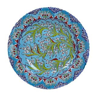 Vintage Turkish Hand Painted Enameled 16" Charger