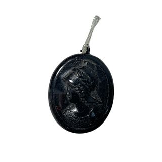 Antique Black Bakelite Minerva Pendant - READ