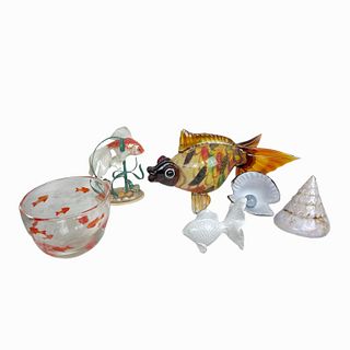 Lot 6 Various Aquatic Theme Items Glass Porcelain