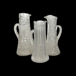 3 Antique Cut Crystal Large Applied Handle Pitcher