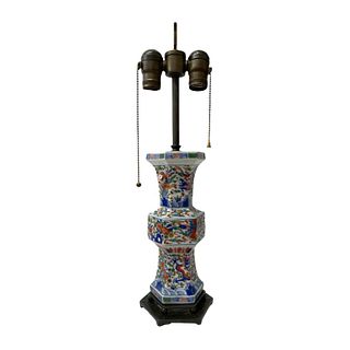 Chinese Ming Wucai Dragon Pheonix Hex Vase Lamp