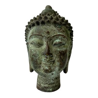 Antique Chinese Bronze Buddha Head Sculpture