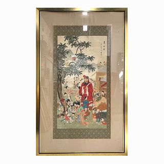 Chinese Large Watercolor Emperor Fruit Harvest