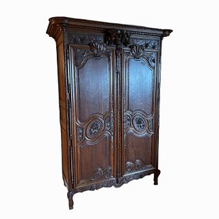Large Heavily Carved Antique Wooden Armoire