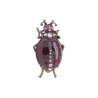 A 14 Karat Rose Gold Ruby White Sapphire Bug Pin