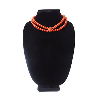 Vintage Chinese Red Coral 14K 2 Strand Necklace